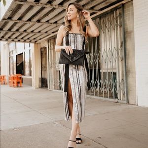 Lulus Silver Multi Striped Sequin Midi Dress